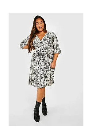 Boohoo Plus Ruffle Hem Spotty Wrap Dress