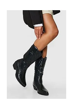 Boohoo Stitch Detail Croc Western Cowboy Boots