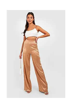 Boohoo Jacquard Satin High Waisted Wide Leg Trousers