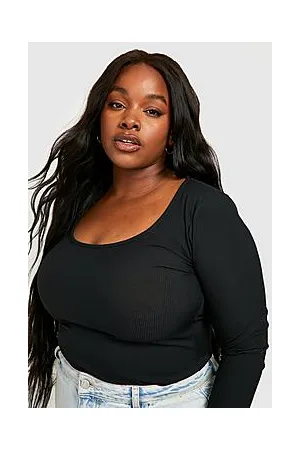 Boohoo Plus Rib Scoop Neck Bodysuit