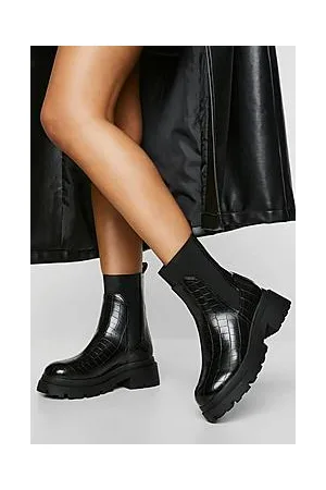 Boohoo Croc Heeled Chelsea Boots