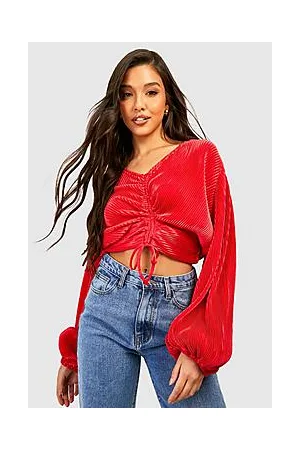 Boohoo Ruched Front Plisse Crop
