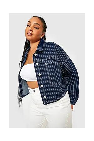Boohoo Plus Pinstripe Boxy Denim Jacket