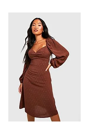Boohoo Petite Metallic Dobby Puff Sleeve Midi Dress
