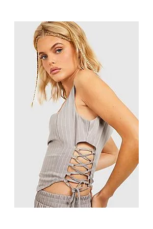 Boohoo Pinstripe Lace Up Side Corset