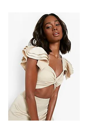 Boohoo Occasion Matte Satin Ruffle Detail Crop Top