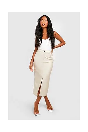 Boohoo Petite Pu High Waist Front Split Midi Skirt