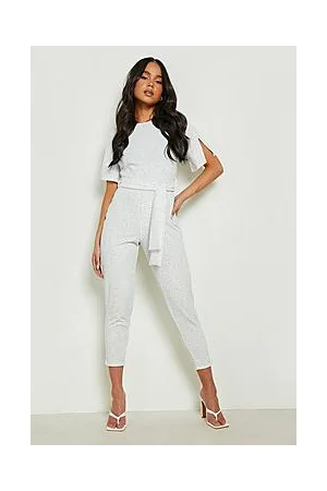 Boohoo Petite Spot Cape Sleeve Belted Jumpsuit