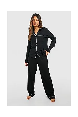 Boohoo Jersey Button PJ Long Sleeve Trouser Set