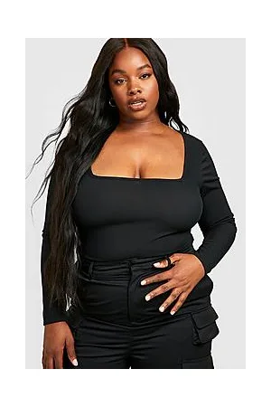 Boohoo Plus Rib Square Neck Bodysuit