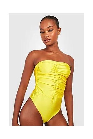 Boohoo Tall Bandeau Ruched Front Swimsuit