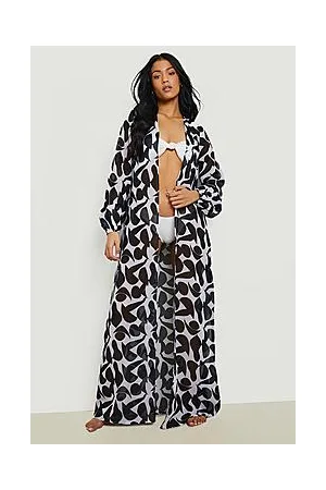 Boohoo Tall Mono Abstract Maxi Beach Kimono