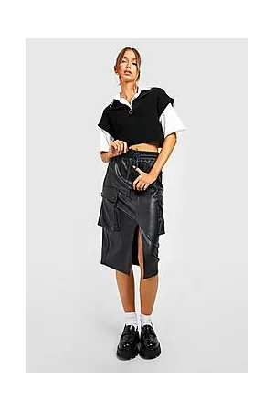 Boohoo Cargo Pu Midi Skirt