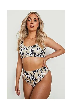 Boohoo Plus Animal Scoop High Waisted Bikini Set