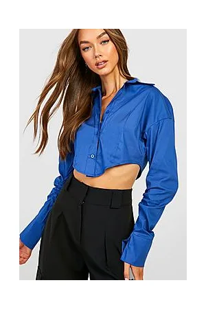 Boohoo Ruched Sleeve Cotton Corset Shirt