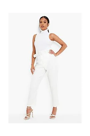 Boohoo Petite Wide Buckle Belt Tapered Trouser