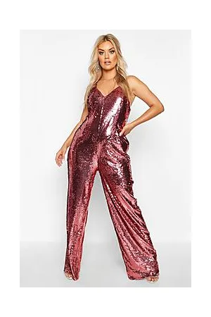 Boohoo Plus Sequin Strappy Wide Leg Jumpsuit
