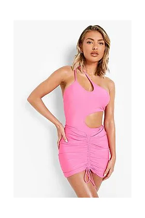 Boohoo Neon Tie Ruched Cut Out Beach Dress