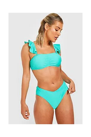 Boohoo Frill Strap Bandeau & High Waisted Bikini Set
