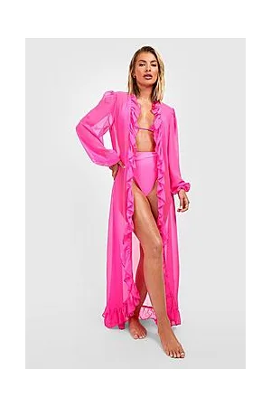 Boohoo Maxi Ruffle Chiffon Beach Kimono