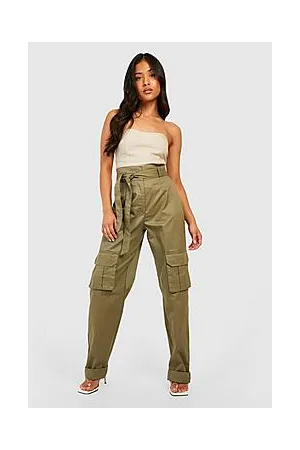 Boohoo Petite High Waist Belt Paperbag Cargo Joggers
