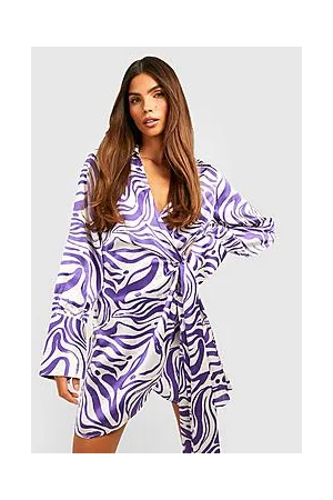 Boohoo Marble Tie Front Shirt Dress