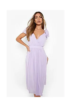 Boohoo Chiffon Pleated Midi Skater Bridesmaid Dress