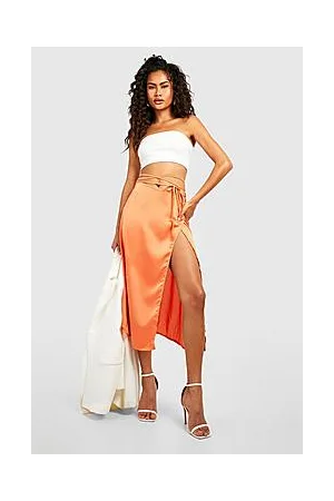 Boohoo Satin Tie Waist Midi Slip Skirt
