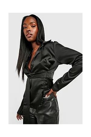 Boohoo Plunge Satin Button Detail Shirt