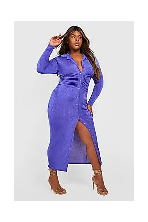 Boohoo Plus Acetate Slinky Midaxi Shirt Dress