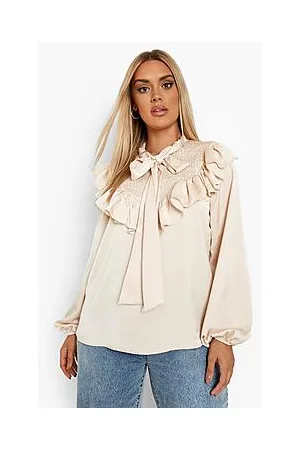 Boohoo Plus Shirred Pussybow Blouse