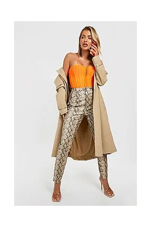 Boohoo Taupe Leather Look Snake Skinny Trouser