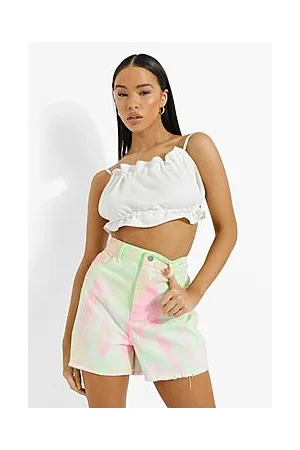 Boohoo Tie Dye Distressed Denim Shorts