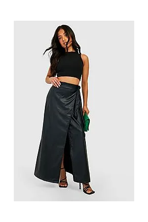 Boohoo Petite Pu Tie Wrapover Maxi Skirt