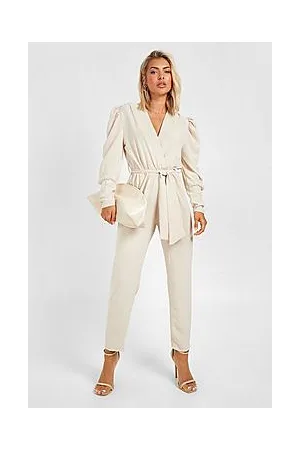 Boohoo Woven Volume Sleeve Belted Jumpsuit