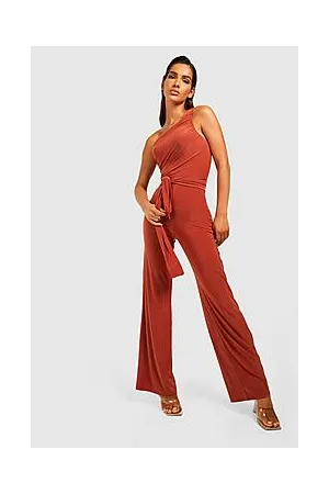 Boohoo One Shoulder Belted Slinky Jumpsuit