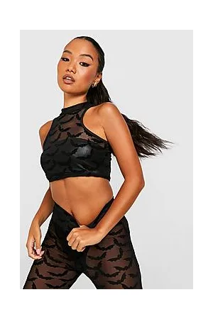 Boohoo Petite Bat Mesh High Neck Racer Crop Top