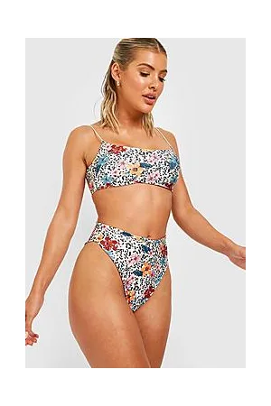 Boohoo Animal Floral Square Neck High Waist Bikini Set
