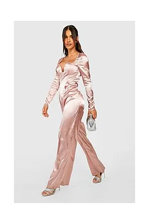 Boohoo Satin Plunge Wide Leg Jumpsuit