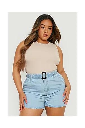 Boohoo Plus Buckle Front Denim Shorts