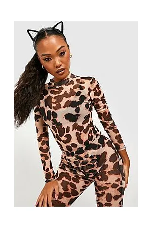 Boohoo Petite Long Sleeve Leopard Print Mesh Bodysuit