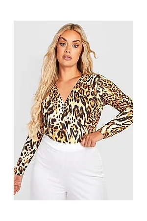 Boohoo Plus Leopard Slinky Wrap Bodysuit