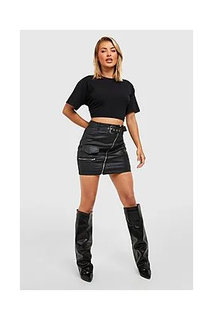 Boohoo Pu Coated Denim Belted Biker Skirt