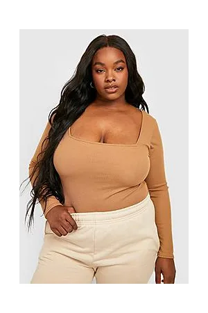Boohoo Plus Rib Square Neck Bodysuit