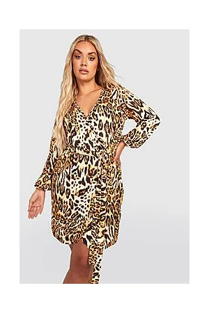 Boohoo Plus Leopard Slinky Wrap Dress
