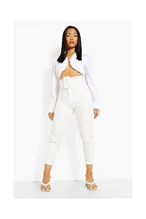 Boohoo Petite High Waist Belted Peg Trouser