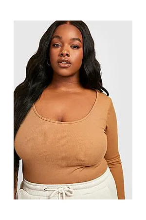 Boohoo Plus Rib Scoop Neck Bodysuit