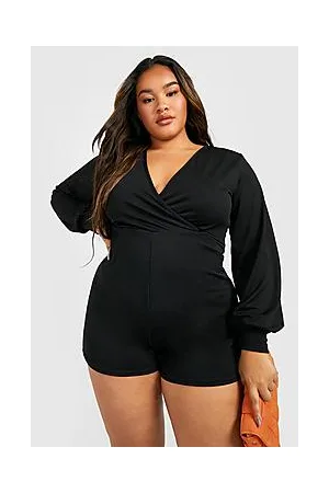 Boohoo Plus Wrap Blouson Sleeve Flippy Playsuit