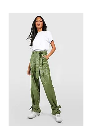 Boohoo Leather Look Tie Ankle Cargo Trousers