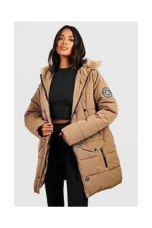 Boohoo Faux Fur Trim Badge Detail Parka